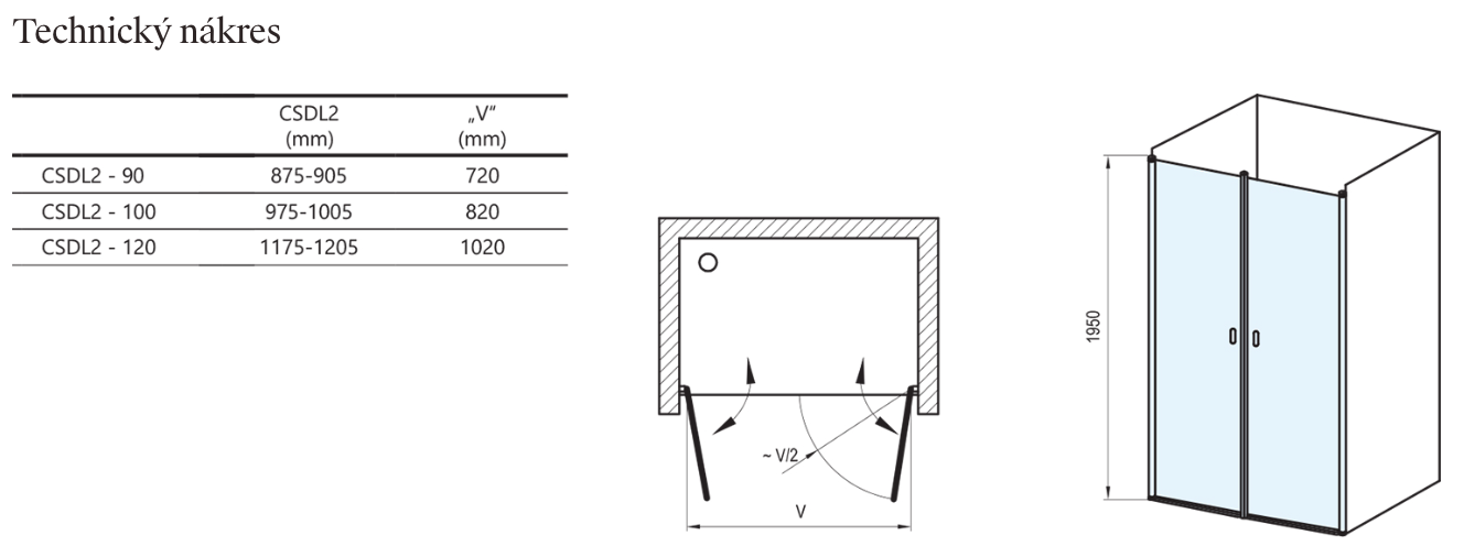 Sprchové dveře Chrome CSDL2-technicky-nakres